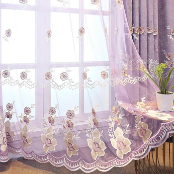 Evropski lila in vijolično reliefne 3D cvet vezene blackout zavese, ki je primerna za dnevno sobo odklon tila za spalnico#30