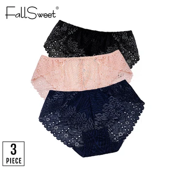 FallSweet 3pcs/Paket! Plus Velikost Ženske spodnje Perilo Čipke Hlačnic Seksi Spodnje hlače za Ženske XL - 4XL Udobje Spodnjice