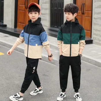 Fantje kostum določa 110-160 cm otroci pomlad topla jakna najstniških šport oblačila, ki otroke hooded suknjič+hlače 2pcs Padec aktivnih sprejemnikov