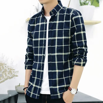 HCXY blagovne znamke mens dolgo sleve srajce Japonski in korejski različico preveri srajce za moške priložnostne brušena kariran majica moški