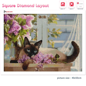 Huacan 5d Diamond Slikarstvo Mačka Cvet Novih Turistov Mozaik Vezenje Okno Vaza Ročno Darilo Diamant Umetnosti
