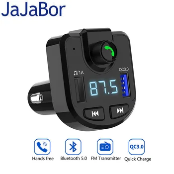 JaJaBor FM Oddajnik Bluetooth 5.0 Komplet za Prostoročno Klicanje Wiress Stereo A2DP Predvajanje Glasbe QC3.0 Hitro Polnjenje Avto Polnilec