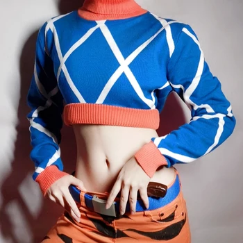 Japonske Anime JoJo Bizarna Avantura Cosplay Kostume Guido Mista Pulover Fashion Sexy Volnene Pletenine Vrhovi Plašč