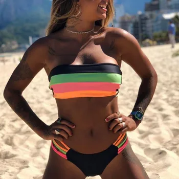 Jaycosin 2020 Seksi Mavrica Proge Brazilski Bikini Ženske Kopalke Bandeau Push Up Kopalke Ženske Kopalne Plavati Dekleta Bathsuit