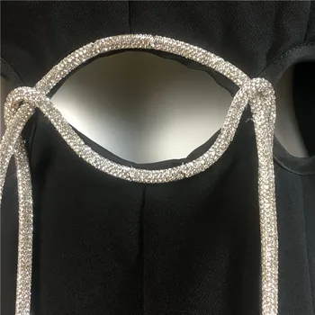 Jeseni Nov Modni Stezi Oblikovalec 2020 Urad Ženske Zarezo Votlih Celoten Rokav Backless Diamanti Črn Blazer Vrhnja Oblačila