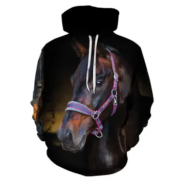 Konj 3D Hoodie Sudaderas Hombre Majica s Kapuco Moški Ženske Živali Moških Oblačila Oblačila 2020 Ulične Homme Ropa Sudadera