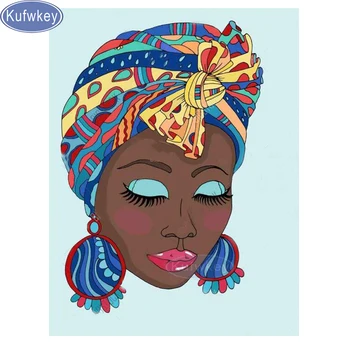 KUFWKEY Diy Diamond Slikarske Barve ličila Afriki ženska Polna Okrasnih Navzkrižno Šiv 5D Mozaik Diamond Vezenje Doma Dekor