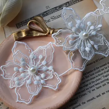 Lepe organza tri-dimenzionalni vezenje cvet beaded čipke DIY nakit tančico poročno obleko pribor