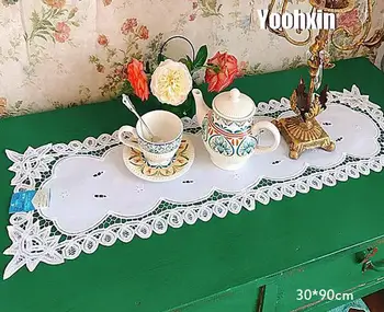 Luksuzni bele bombažne Vezenine, čipke posteljo Namizni Tekač krpo kritje jedilnico čaj aparat prtom kuhinja doma stranka Poroko dekor