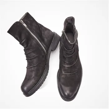 Madingxue moški usnje debelo dno Britanski retro oblikovalec škornji visoki usnjeni čevlji