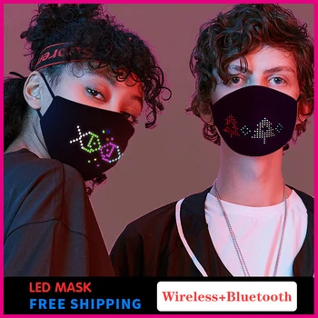 Moda Brezžični Sijaj Masko Božič LED Maske APLIKACIJO Bluetooth pod Nadzorom Masko USB Polnjenje Cosplay Maske Rojstnodnevne zabave Masko