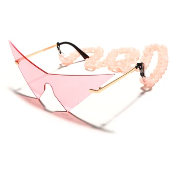 Modni Veliki Okvirji Rimless Punk sončna Očala Ženske 2020 Luksuzni Prevelik Trikotnik moška sončna Očala Modra, Roza Cat Eye Glasses