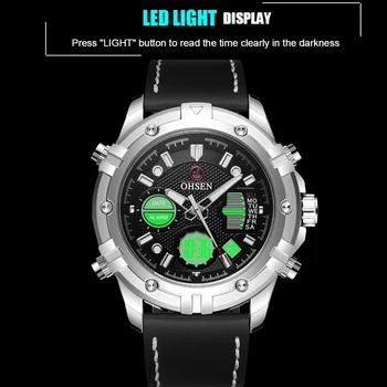 Moški Digitalni Watch Svetlobna LED Datum Teden Usnje Multifunkcijski Športno ročno uro Nepremočljiva Moška Analogna Quartz Ura Moški Reloj