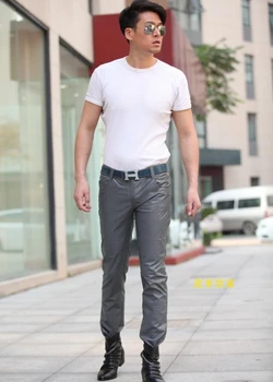 Moški Nov Modni korejski usnjene hlače, dim sivo Slim hlače Moški nočni klub predstave velikosti motorno kolo, usnjene hlače