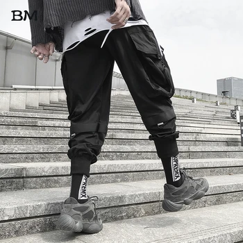 Moških Modnih Motocikel Hlače Hip Hop Hlače Priložnostno 2019 Ulične Joggers Kpop Korejski Techwear Black Harem Hlače Boys