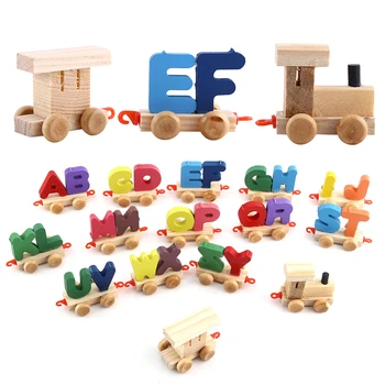 Najnovejši zanimivo Pisani Leseni Vlak Slika Model Igrača, S 26 angleškem Abecednem Črke Vlak Zbrati Izobraževalne Igrače