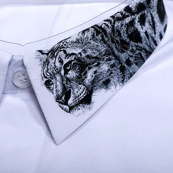 Nov Slog Starih Črnilo Slikarstvo Leopard Slika Moški Modni Priložnostne Majice dolg rokav Print Single Zapenjanje plus velikost M-2XL3XL4XL