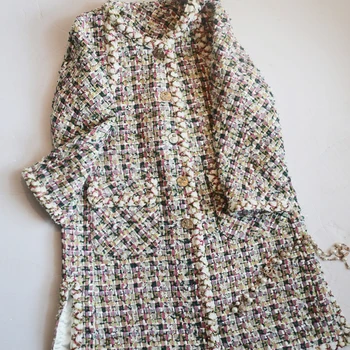 Novo tweed dolgo krpo plašč ženski majhno sladko veter tweed jakne plašč Ženske lahko veliki meri velikost