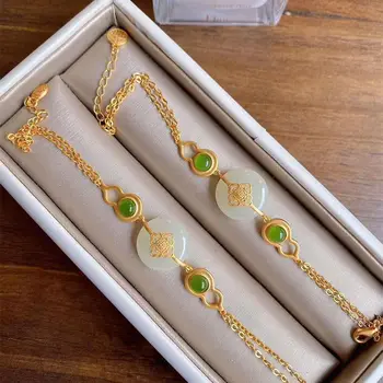 Novo vdelan naravnih Hotan Chalcedony gourd Zapestnica Kitajski retro slogu edinstveno stari zlato obrti čar ženske blagovne znamke nakit