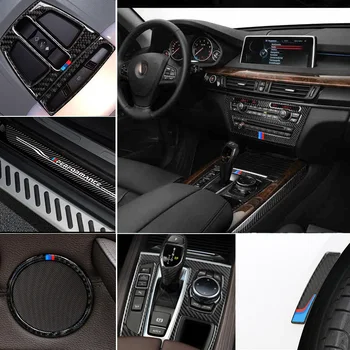 Ogljikovih Vlaken Za BMW X5 X6 F15 F16 Avto Prestavljanje klimatska Naprava Vtičnico CD Plošča Okvir Okrasni Pokrov Trim Nalepke za dodatno Opremo