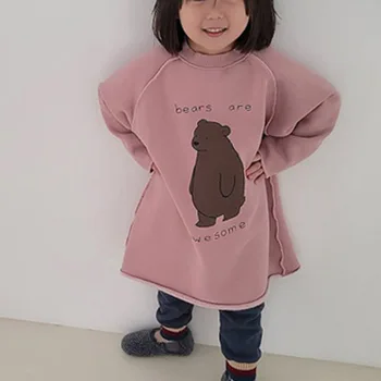 Otroške zimske obleke Japonske deklice tujih slog medved risanka terry runo ohlapen pulover obleko