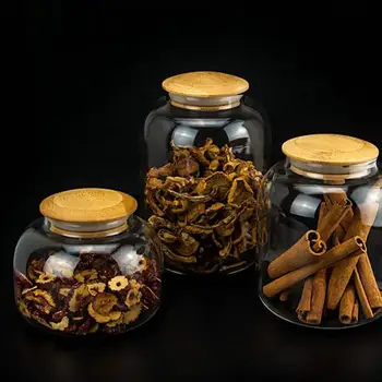 OUNONA 550ml Čaj Bean Zrn Škatla za Shranjevanje Sladkarije Kozarec Z Bambusa Pokrov Hrane Zrna Posodo Transparentno Steklo Kuhinja Rezervoar