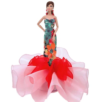 Pisani Cvetlični Silm Stranka Obleko za Barbie Lutka Oblek, Obleke, Elegantne Fishtail Večerne Obleke 1/6 Lutke Dodatki, Igrača