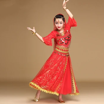 Ples trebuh Kostum za Otroke Bollywood Obleko za Dekle Dan Otrok Orientalski Ples Krila Indija Uspešnosti 3pcs 5pcs Set