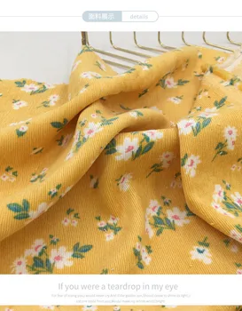 Pol metra sveže rumene malo cvet tiskanja bombaž velvet tkanine za obleko srajco otrok oblačilo T706
