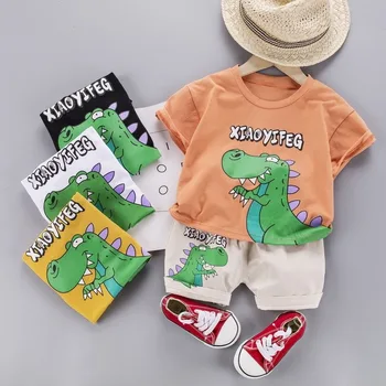 Poletje 2021 Novih Otroci Oblačila Dinozaver Otrok Kratka sleeved Set T-majica + Hlače za Fantje in Dekleta, 2 kos Obleke, dojenčkov, otrok,