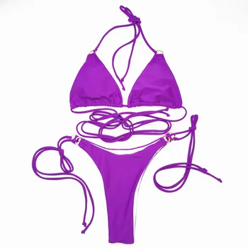 Povoji Bikini Komplet Kopalke Tangice Obroč Kopalke Ženske Neon Biquini Kopalne Obleke Brazilski Bikini 2021 Vijolično Kopalci
