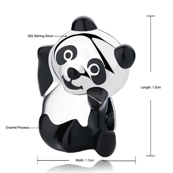 Pravi 925 Sterling Srebro Sladko Kitajski Panda Živali Kroglice Fit Original Čare Zapestnice Diy Emajl Kroglice Nakit, Izdelava