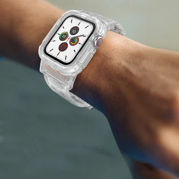 Prosojni Trak za apple watch band 44 mm/42mm silikonsko zapestnico+Zaščitna primeru watchband za iwatch apple watch 6/5/4/3/2/1