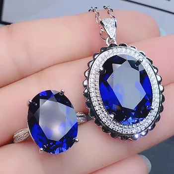 Razkošje velike ovalne modra, temno modra dragih kamnov diamanti obesek ogrlice za ženske, bela, zlata, srebrna barva kristalni nakit, dragulji darilo