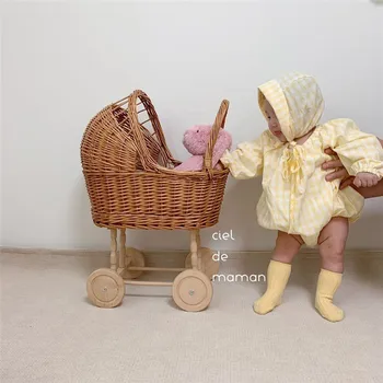 Retro Rattan Lutka Voziček Igrača Studio Photo Rešitve Baby Doll Prevoz otroška Soba Dekoracijo Baby Doll Voziček Pretvarjamo, Igra Igrače