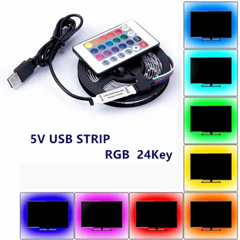 RGB LED Trak Svetlobe, 5V USB, 60 Led/m 2835 SMD LED Fleksibilni Trak HDTV TV Namizni RAČUNALNIK Dnu Zaslona Osvetlitev 1M 2M 3M 4M 5M