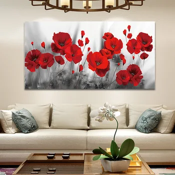 Romantični Maka Rdeče Rože Oljna slika na Platnu Plakatov in Fotografij Cuadros Wall Art Slike Za dnevno Sobo