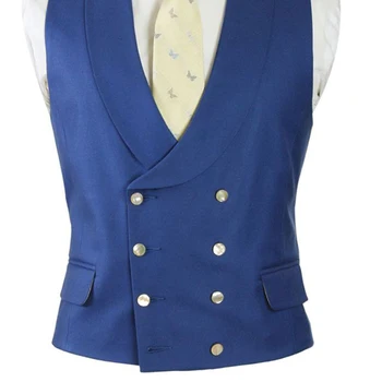 Royal Modra Formalno Moški Obleko Telovnik z Dvojno Zapenjanje Enem Kosu Moški Waistcoat Šal River po Meri Slim fit Poroko Ženina Jopičem