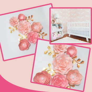 Ročno Baby Pink Rose DIY papirnate Rože Listi Nastavite Baby Tuš Kulise Okraski Dekleta Vrtec Steno Deco Video Vadnice