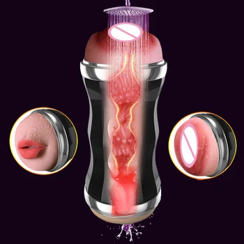 Samodejno Moški Masturbator Vaginalne za Moške Električni Žep Muco Sex Igrače za Odrasle Dvojne Glave, Usta, Vagina Erotično Masturbacija Pokal
