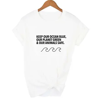 Se bo Naš Ocean Blue Čiščenje Plastike Brezplačno Ženske T-Shirt Zaščito Zemlje Morju Sloganom Poletje T Srajce Priložnostne Estetske 90. letih Vrhovi Tees