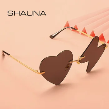 SHAUNA Edinstveno Srce & Strele sončna Očala Ženske Modni Ocean Film Rimless sončna Očala UV400