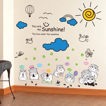 [shijuekongjian] Hrčki Živali Stenske Nalepke Vinyl DIY Sonce Oblaki Zidana Nalepke za Hišo Otroška Spalnica, Otroške Sobe Dekoracijo