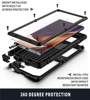 Shockproof Kovinski Oklep Ohišje Za Samsung Galaxy Note 20 Ultra S20 Plus Za Celotno Telo, Zaščitna Krepak Pokrov Z Gorrila Steklen Pokrov