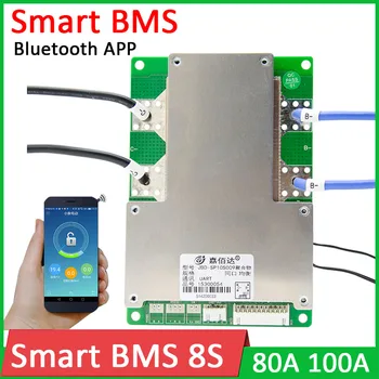 Smart BMS 8S 24V 80A 100A lifepo4 Baterija Litij-Protection Board W bilance Bluetooth APP Prikaže nadzorno spremljanje 3.2 V X8 CELIC