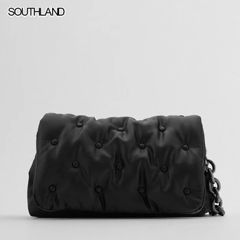 SOUTHLAND Modni oblikovalec vrečke verige ženske ramo torbe, črno usnje messenger bag ženske torbice, velike zmogljivosti, totes