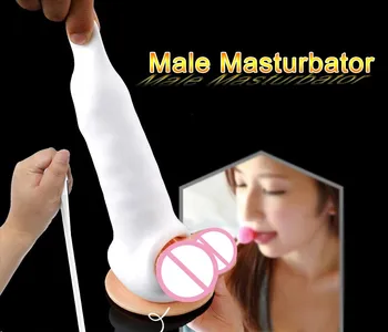 Super Silikonski Vagina Masturbator za Moške Dolge Stran Elastična Penis Rokav Mehke Kože, Občutek Muco Penis Massager za Moški Spol Igrača