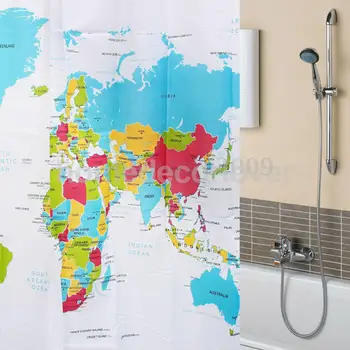 Svetovni Zemljevid Vzorec Tuš Zavesa Kopalnica Nepremočljiva Tkanine 72 Palca Set