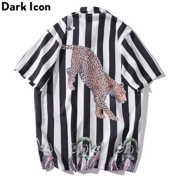 Temno Ikono Leopard Natisnjeni Hip Hop Rokavi Moški Nov Modni Črni Trak Majice s Kratkimi Rokavi Moški zgornji deli oblačil