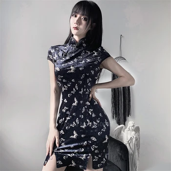 Tradicionalno kitajsko Obleko za Ženske Festival Oblačila Gothic Seksi Mini Cheongsams Stranka Moda Saten Qipao Metulj Vestidos